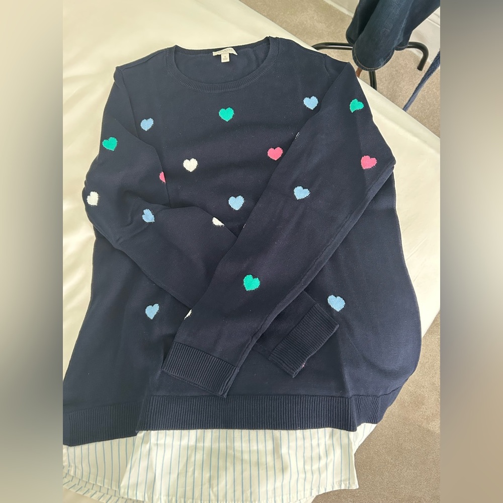 NWOT Talbots heart printed navy blue sweater